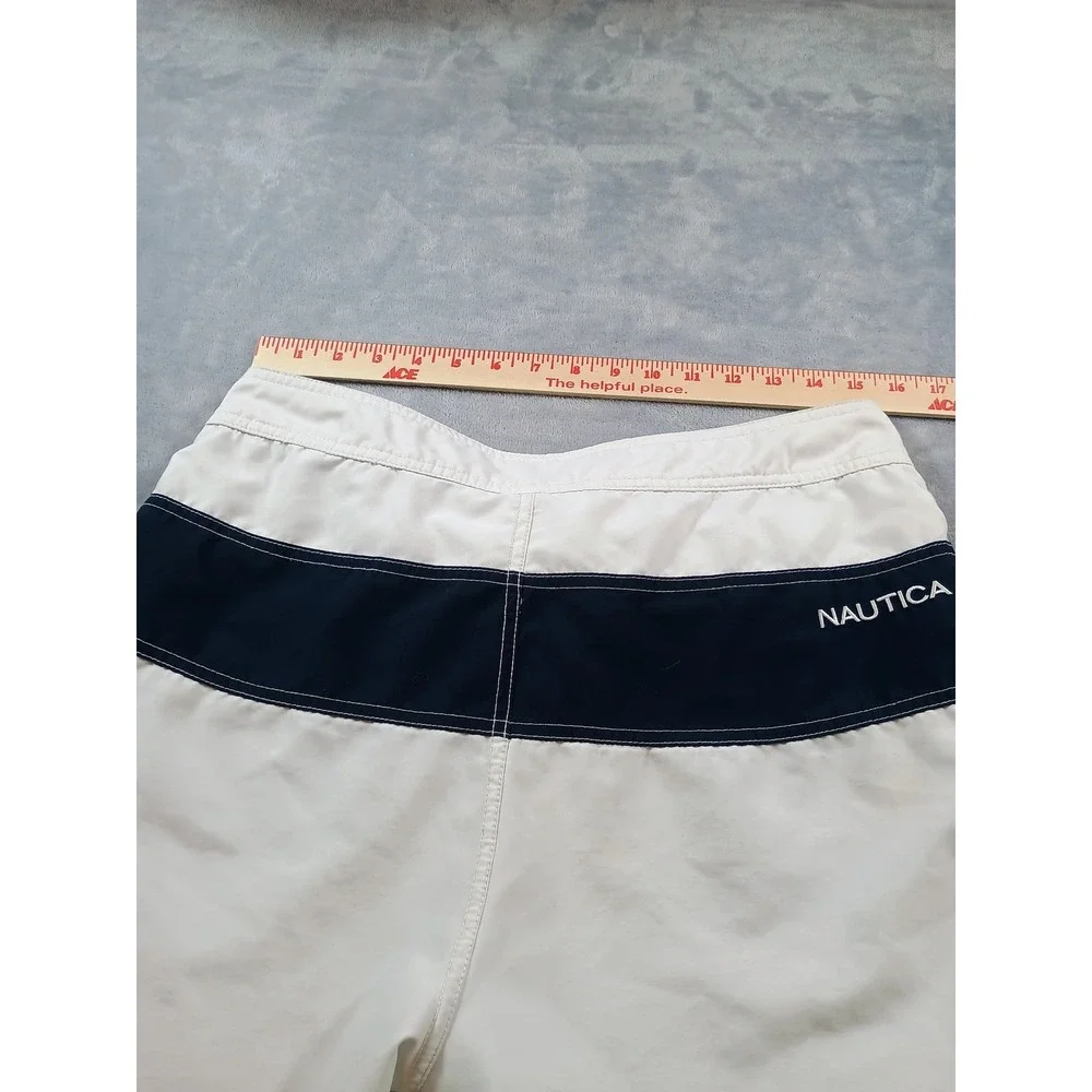 Nautica Mens Board Shorts White Navy 32W‎ Colorblock Swim Trunks